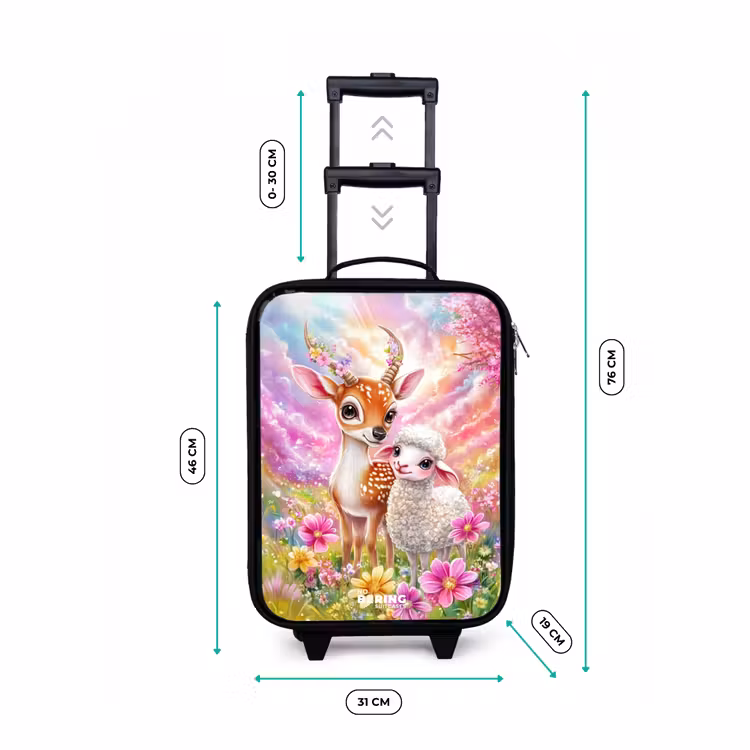 Hertje met een lammetje in pastelbloemenveld Kinderkoffer - Zwart klein -productfoto_formaten