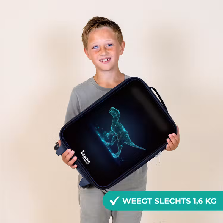 Digitale T-Rex in blauw lichtveld Kinderkoffer - Zwart klein -sfeer4_NL