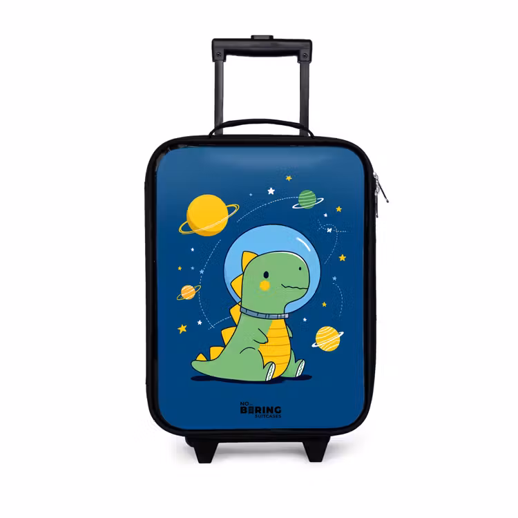 Dino - Planeet - Ster - Blauw Kinderkoffer - Zwart klein -3d