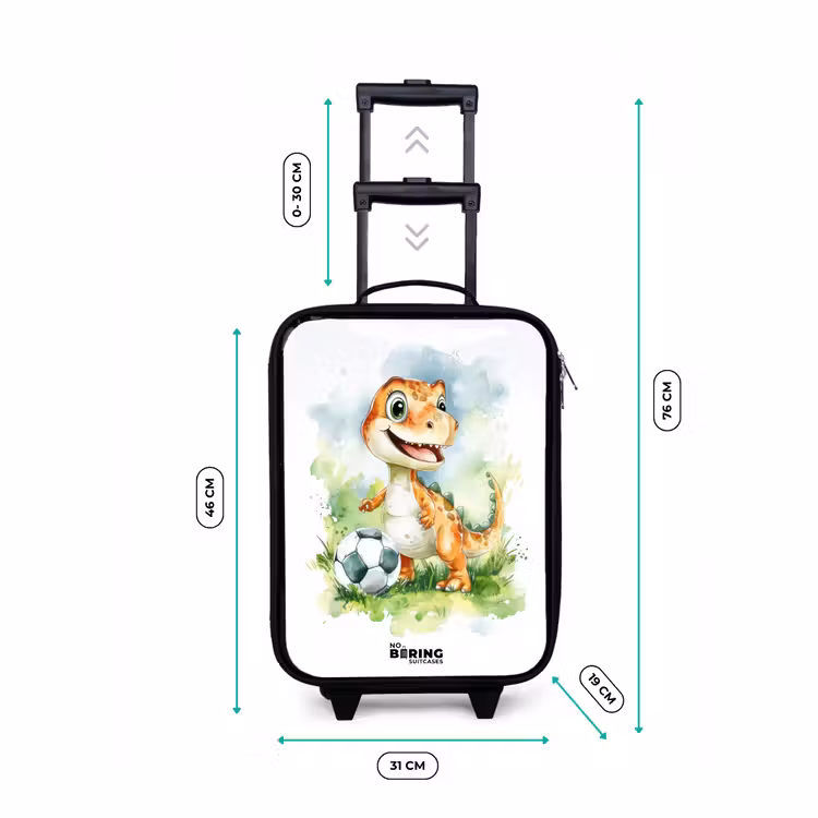 Dino met voetbal in kleurrijk veld Kinderkoffer - Zwart klein -productfoto_formaten