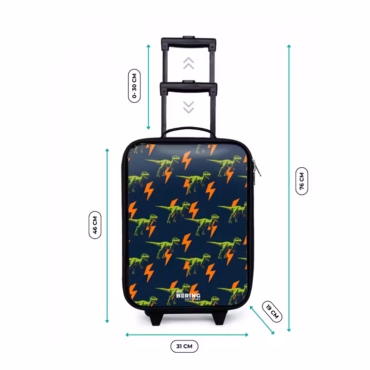 Dinos - Bliksem - Dieren - Blauw Kinderkoffer - Zwart klein -productfoto_formaten