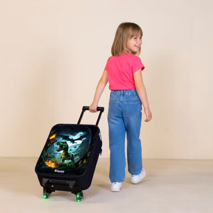 Dinosaurus en draak in vurige junglevallei Kinderkoffer - Zwart klein -sfeer1