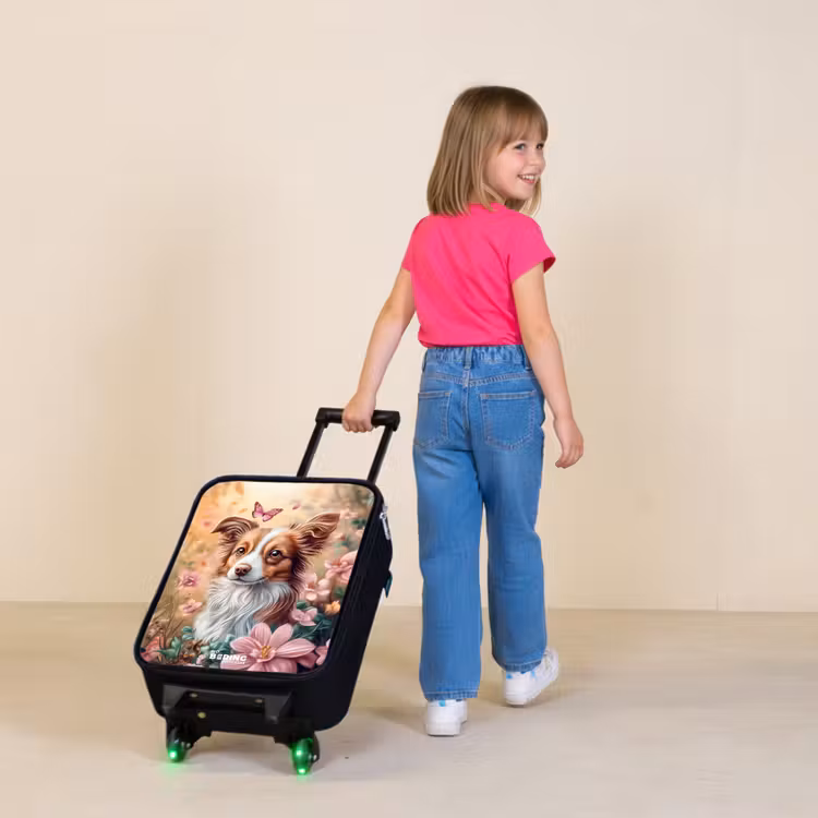 Hond in bloemenveld met vlinders Kinderkoffer - Zwart klein -sfeer1