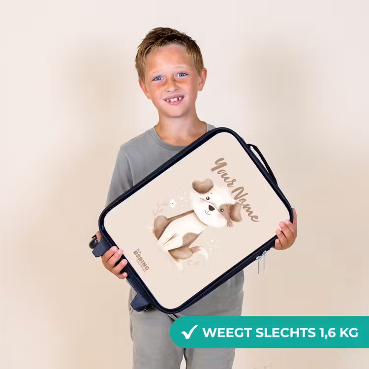 Hond in de kleuren bruin en beige Kinderkoffer - Zwart klein -sfeer4_NL