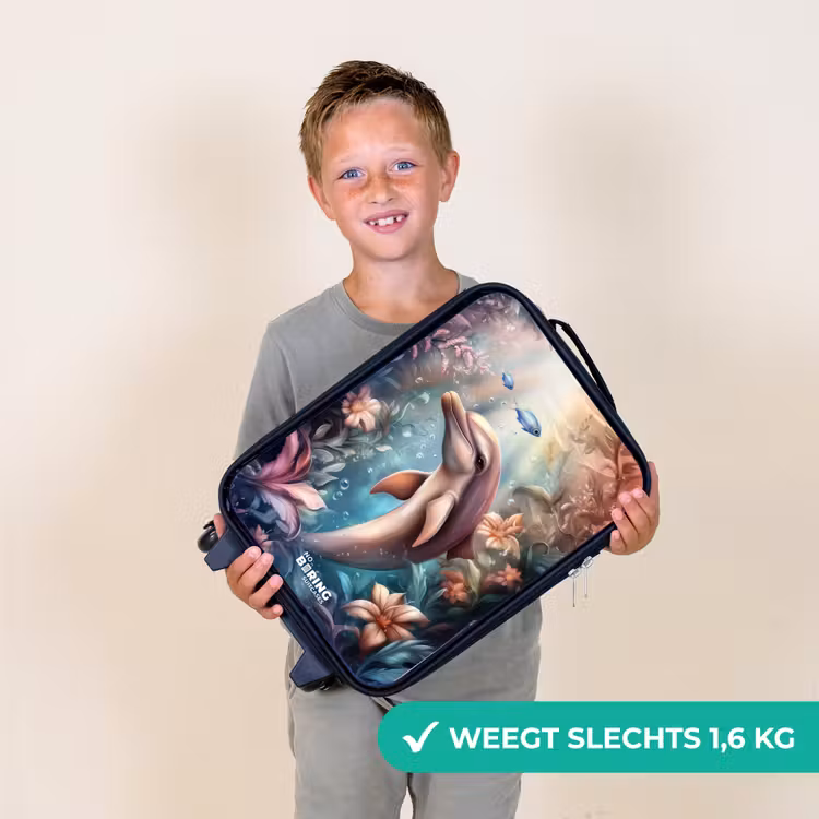 Dolfijn en vissen in onderwater bloemenwereld Kinderkoffer - Zwart klein -sfeer4_NL