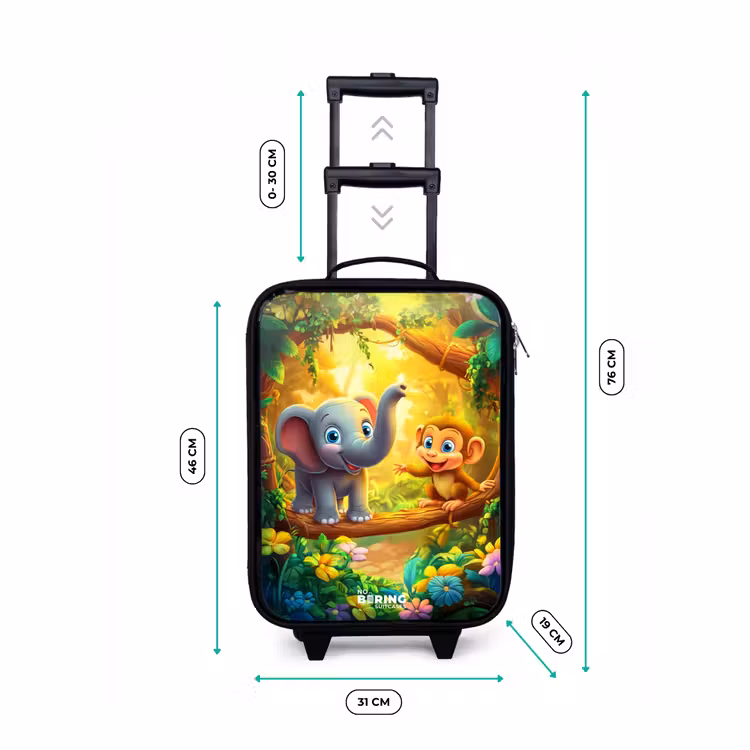 Olifant en aapje in kleurrijke jungle Kinderkoffer - Zwart klein -productfoto_formaten