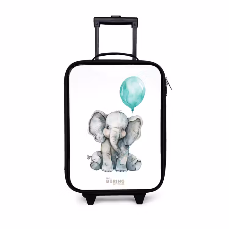 Olifant met blauwe ballon Kinderkoffer - Zwart klein -3d