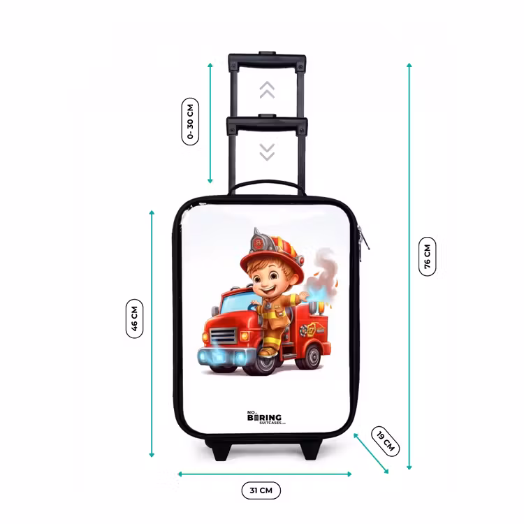 Brandweer in een rood brandweerautootje Kinderkoffer - Zwart klein -productfoto_formaten