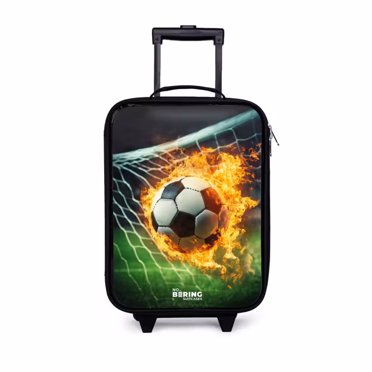 Vuurvoetbal in doelnet vastgelegd Kinderkoffer - Zwart klein -3d