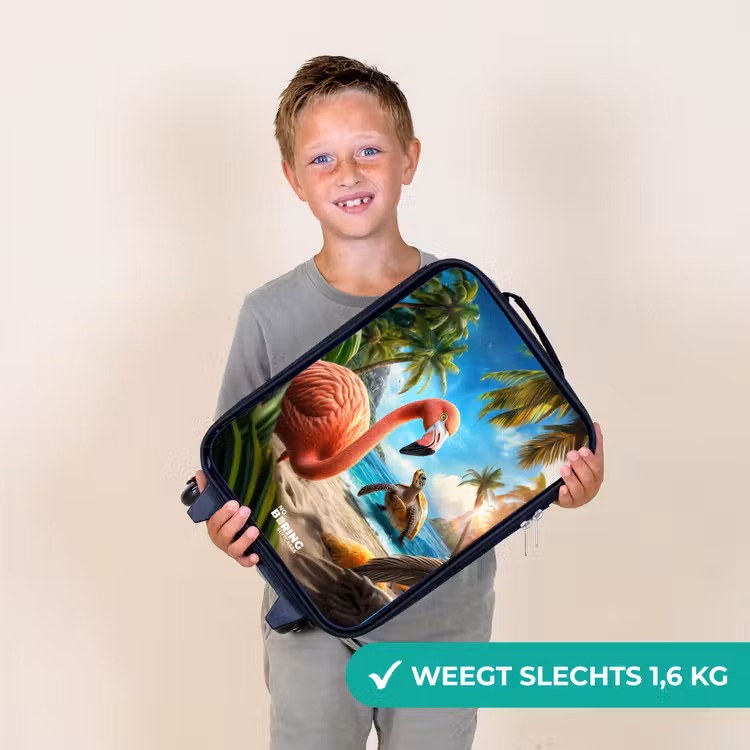 Flamingo en schildpad op tropisch strand Kinderkoffer - Zwart klein -sfeer4_NL