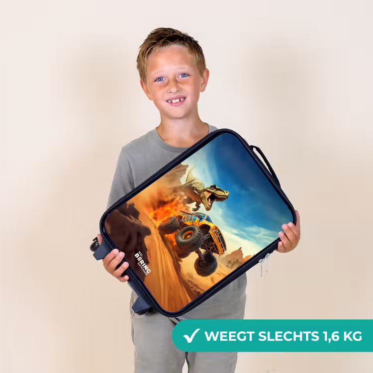 Vluchtende truck voor T-Rex in vurige woestijn Kinderkoffer - Zwart klein -sfeer4_NL