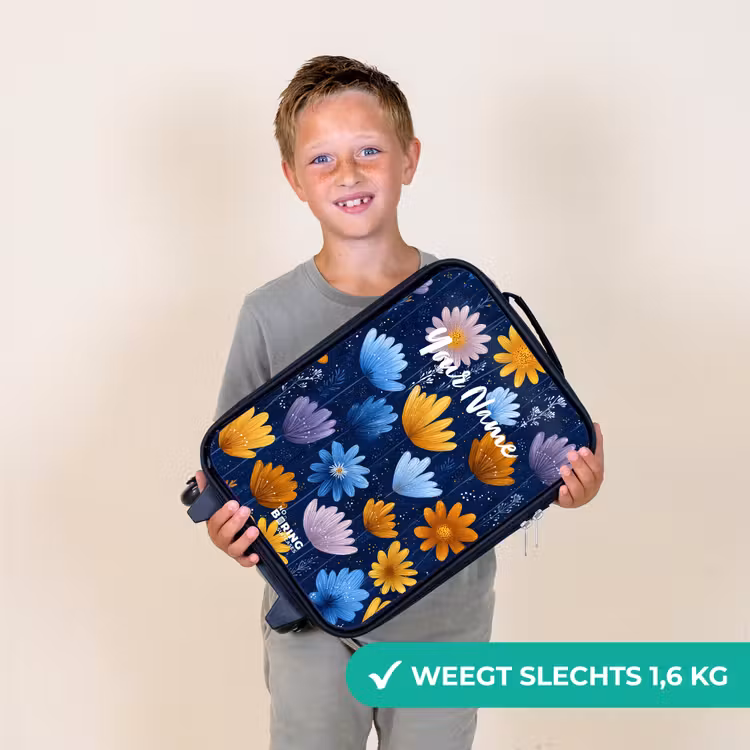 Bloemen op een donkerblauwe achtergrond Kinderkoffer - Zwart klein -sfeer4_NL