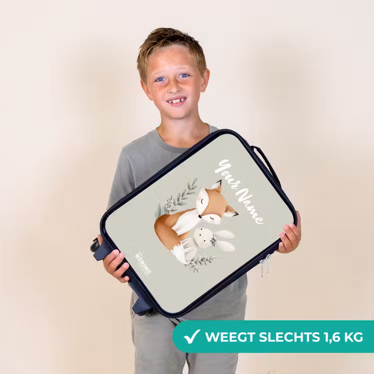 Vos en konijn omringd door groene blaadjes Kinderkoffer - Zwart klein -sfeer4_NL