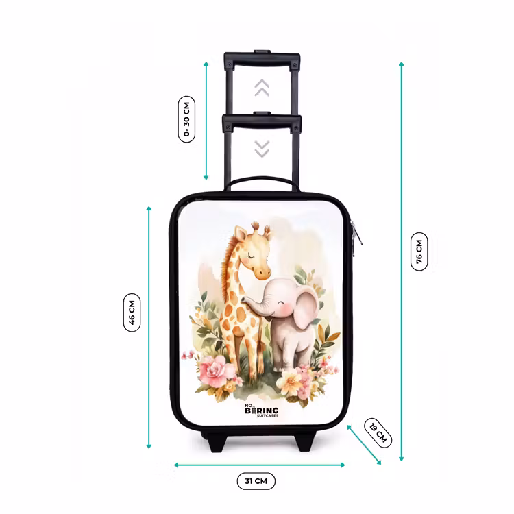 Giraffe en olifant tussen bloemen op witte achtergrond Kinderkoffer - Zwart klein -productfoto_formaten
