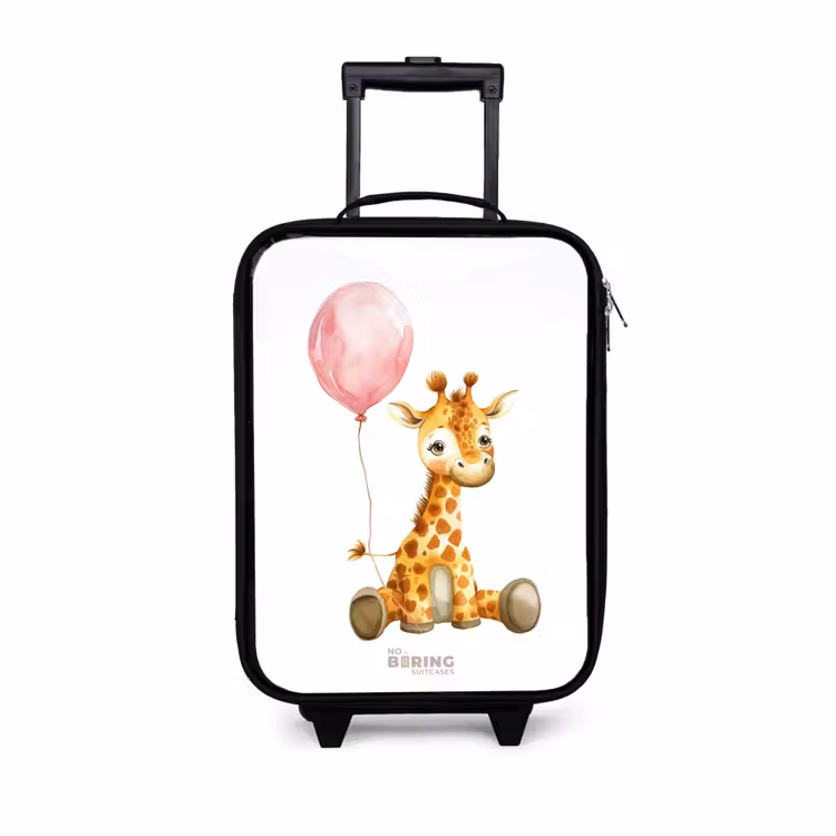 Giraffe met roze ballon Kinderkoffer - Zwart klein -3d