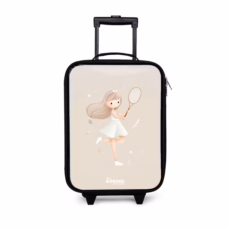 Meisje speelt tennis in beige kleuren Kinderkoffer - Zwart klein -3d