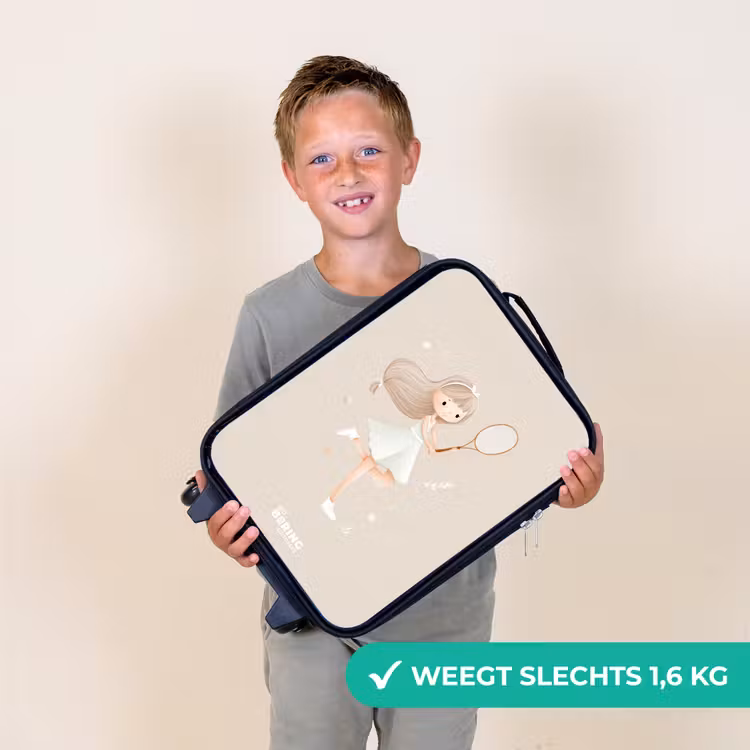 Meisje speelt tennis in beige kleuren Kinderkoffer - Zwart klein -sfeer4_NL