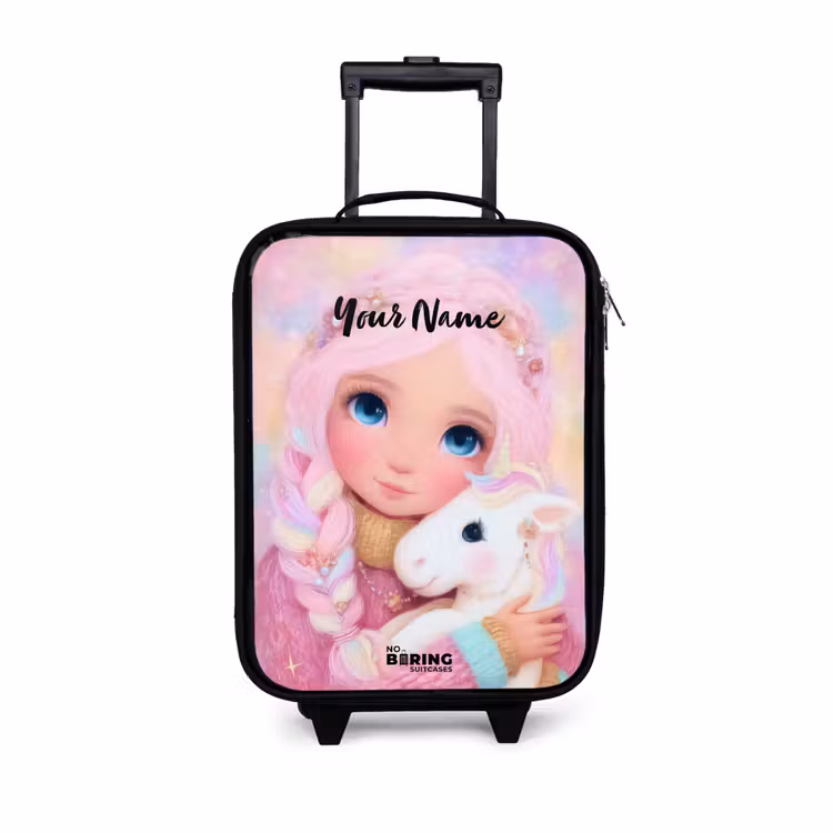 Meisje - Eenhoorn - Roze Kinderkoffer - Zwart klein -3d
