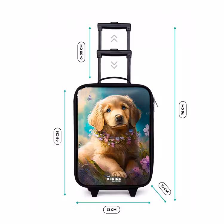 Goudkleurige puppy in het gras Kinderkoffer - Zwart klein -productfoto_formaten