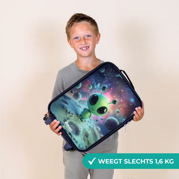 Groen buitenaards wezentje op maanlandschap Kinderkoffer - Zwart klein -sfeer4_NL