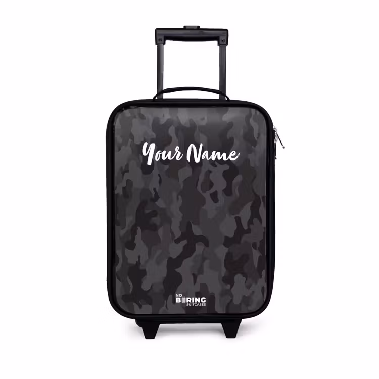 Groene camouflage print Kinderkoffer - Zwart klein -3d