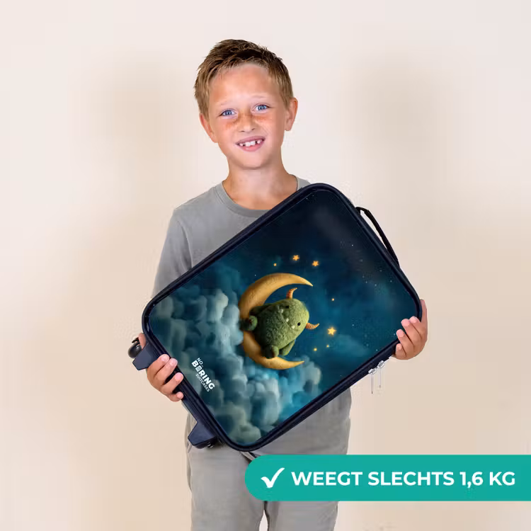 Groen monster op maansikkel Kinderkoffer - Zwart klein -sfeer4_NL