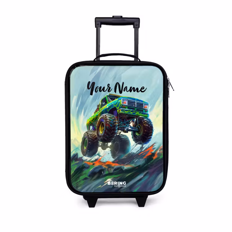 Groene Monstertruck met Penseelstreken Kinderkoffer - Zwart klein -3d
