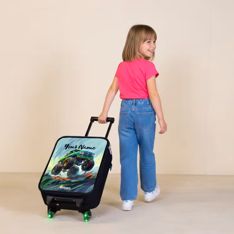 Groene Monstertruck met Penseelstreken Kinderkoffer - Zwart klein -sfeer1