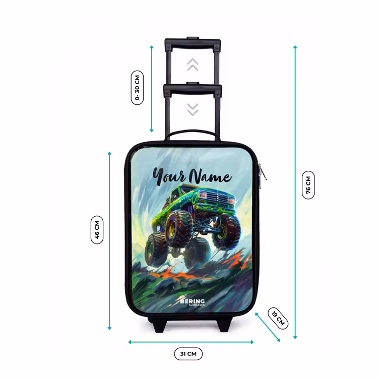 Groene Monstertruck met Penseelstreken Kinderkoffer - Zwart klein -productfoto_formaten
