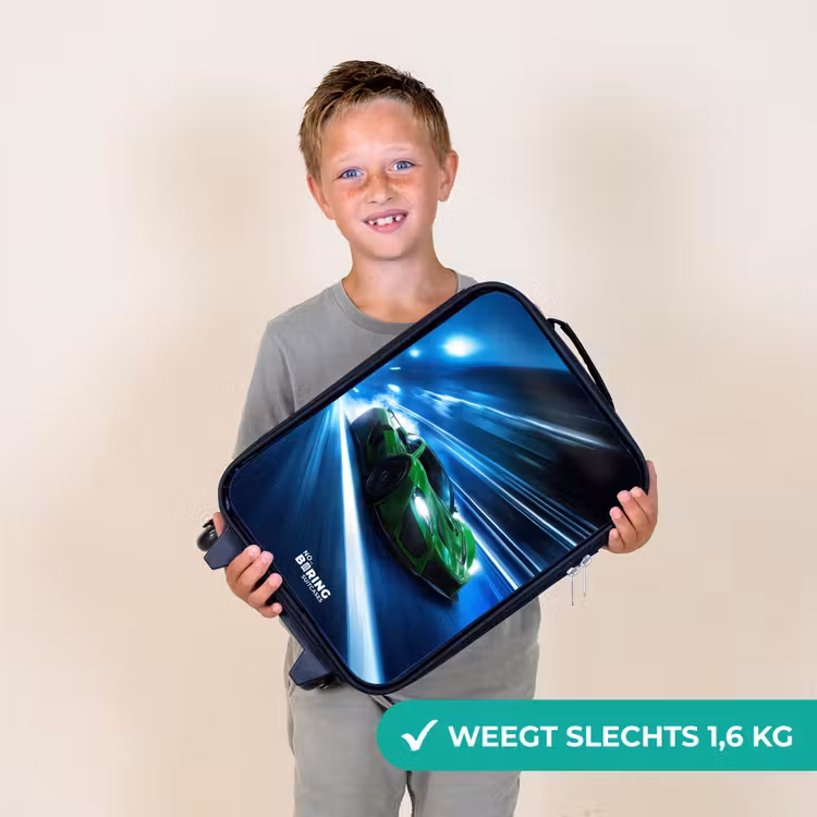 Groene supercar flitst door neonlicht Kinderkoffer - Zwart klein -sfeer4_NL