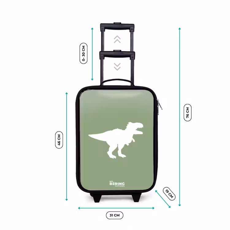 Groen met T-rex dino Kinderkoffer - Zwart klein -productfoto_formaten