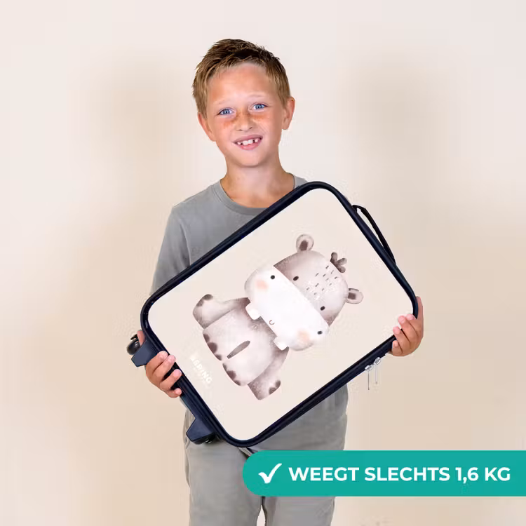 Nijlpaard op beige achtergrond illustratie Kinderkoffer - Zwart klein -sfeer4_NL