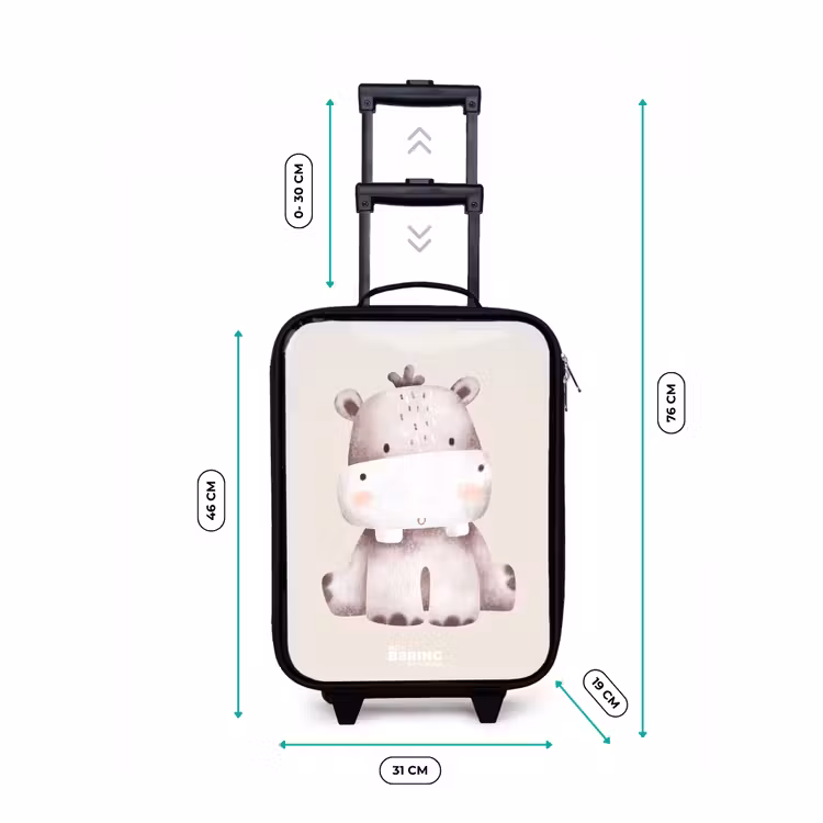 Nijlpaard op beige achtergrond illustratie Kinderkoffer - Zwart klein -productfoto_formaten