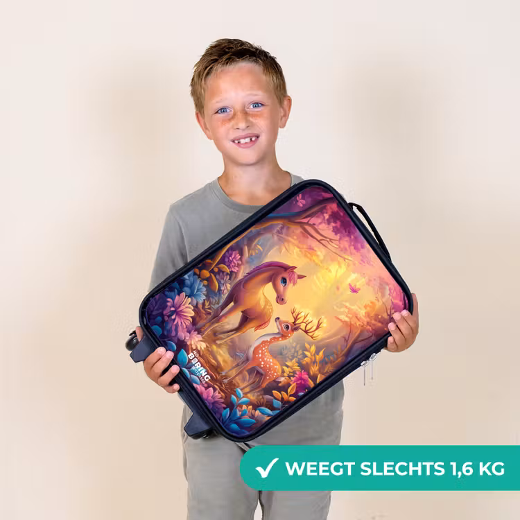 Paard en hert in een roze sprookjesbos Kinderkoffer - Zwart klein -sfeer4_NL