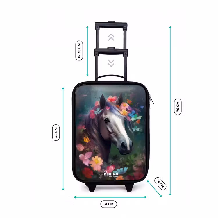 Paard in kleurrijke bloemen Kinderkoffer - Zwart klein -productfoto_formaten