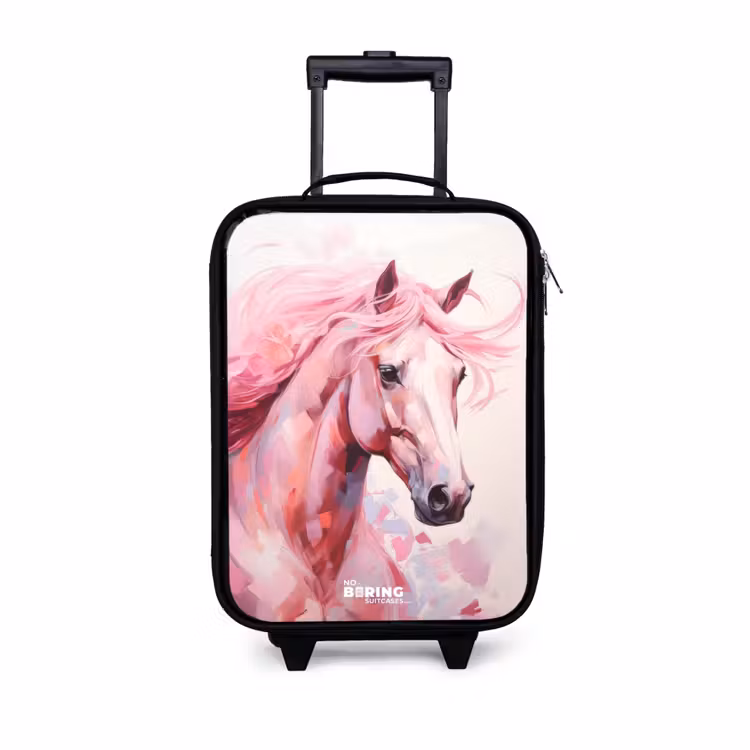 Paard in roze pastelkleuren Kinderkoffer - Zwart klein -3d