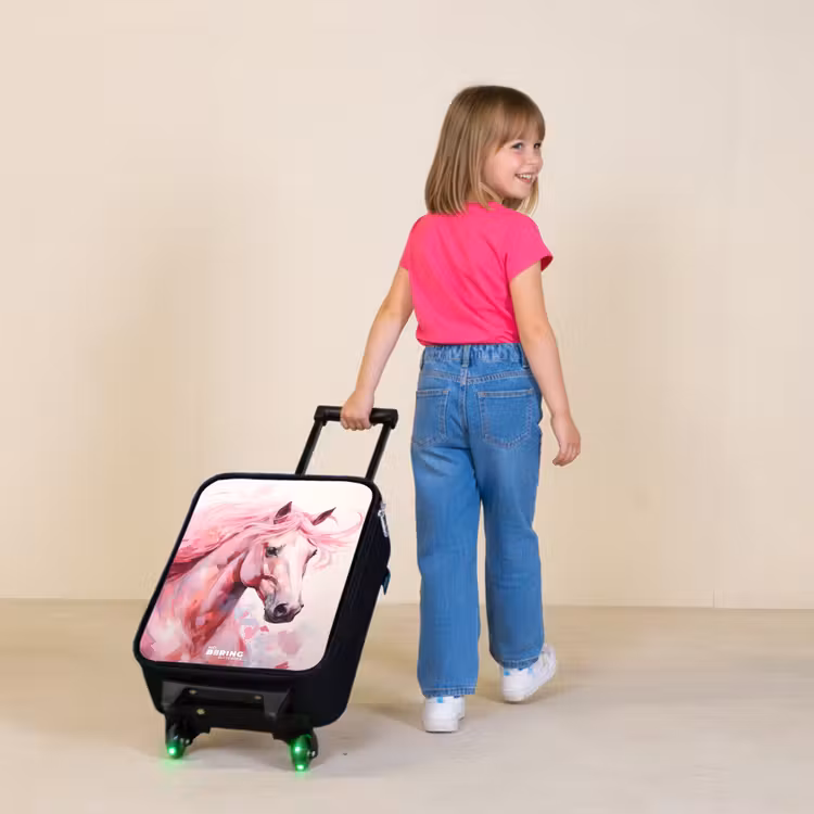 Paard in roze pastelkleuren Kinderkoffer - Zwart klein -sfeer1