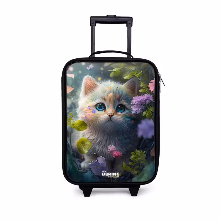 Kitten verstopt achter bloemen Kinderkoffer - Zwart klein -3d
