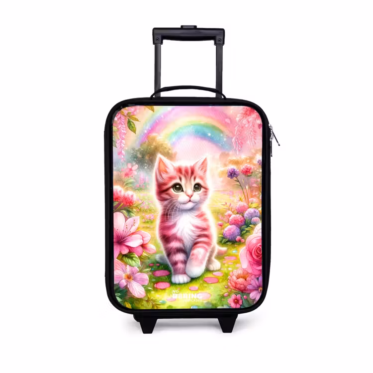 Kitten met regenboog en bloemen Kinderkoffer - Zwart klein -3d