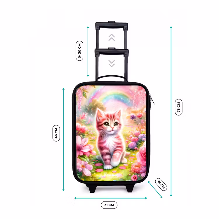 Kitten met regenboog en bloemen Kinderkoffer - Zwart klein -productfoto_formaten