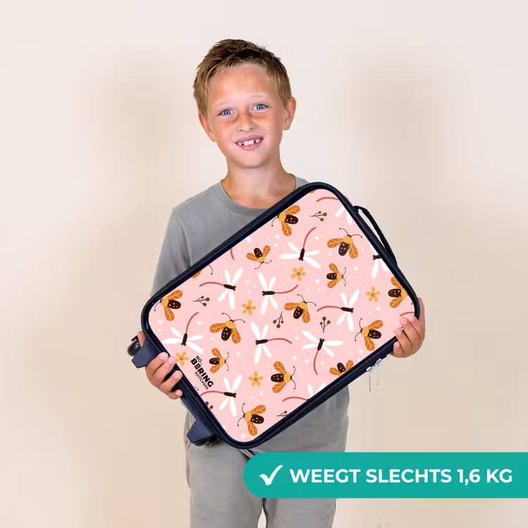 Lieveheersbeestjes en libellen op roze achtergrond Kinderkoffer - Zwart klein -sfeer4_NL