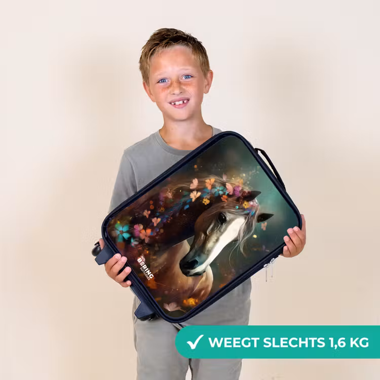 Lichtbruin paard tussen de bloemen Kinderkoffer - Zwart klein -sfeer4_NL