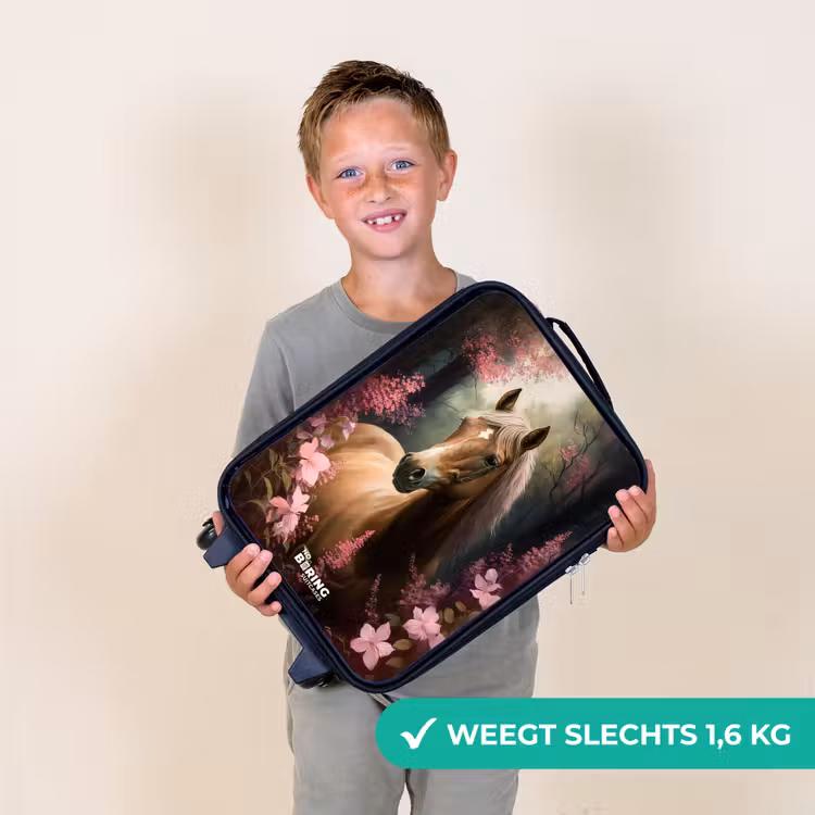 Lichtbruin paard tussen de roze bloemen Kinderkoffer - Zwart klein -sfeer4_NL