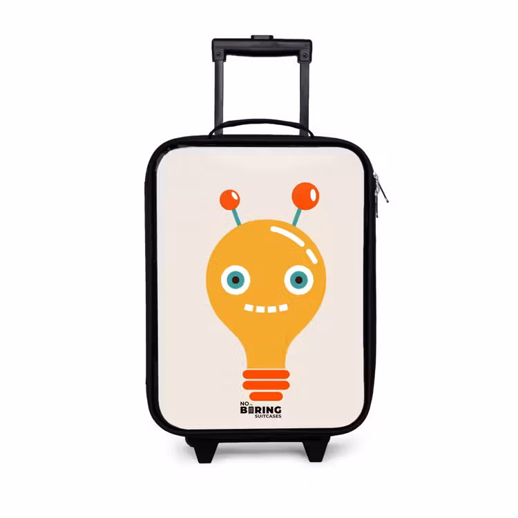 Gloeilamp robot met grote ogen Kinderkoffer - Zwart klein -3d