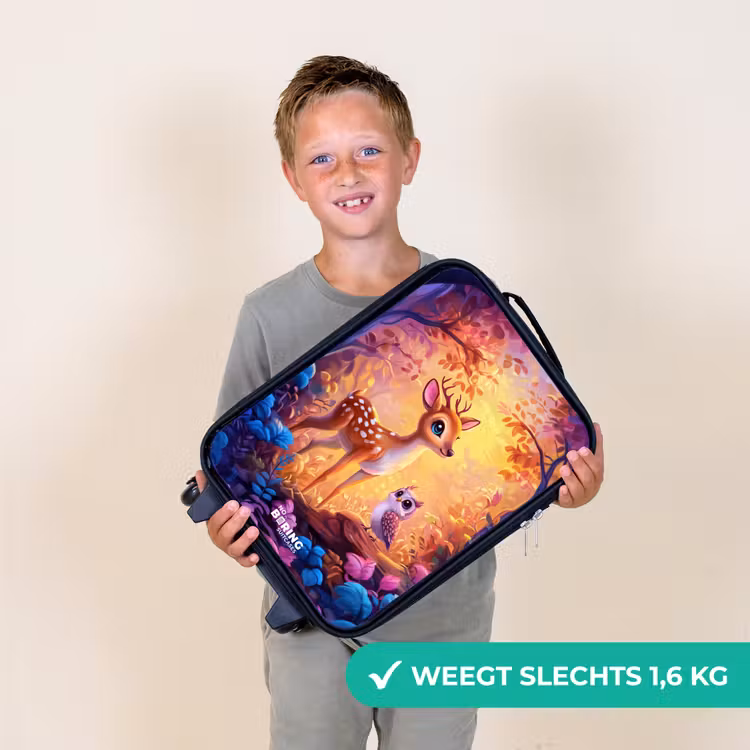 Hertje en uil in een roze sprookjesbos Kinderkoffer - Zwart klein -sfeer4_NL