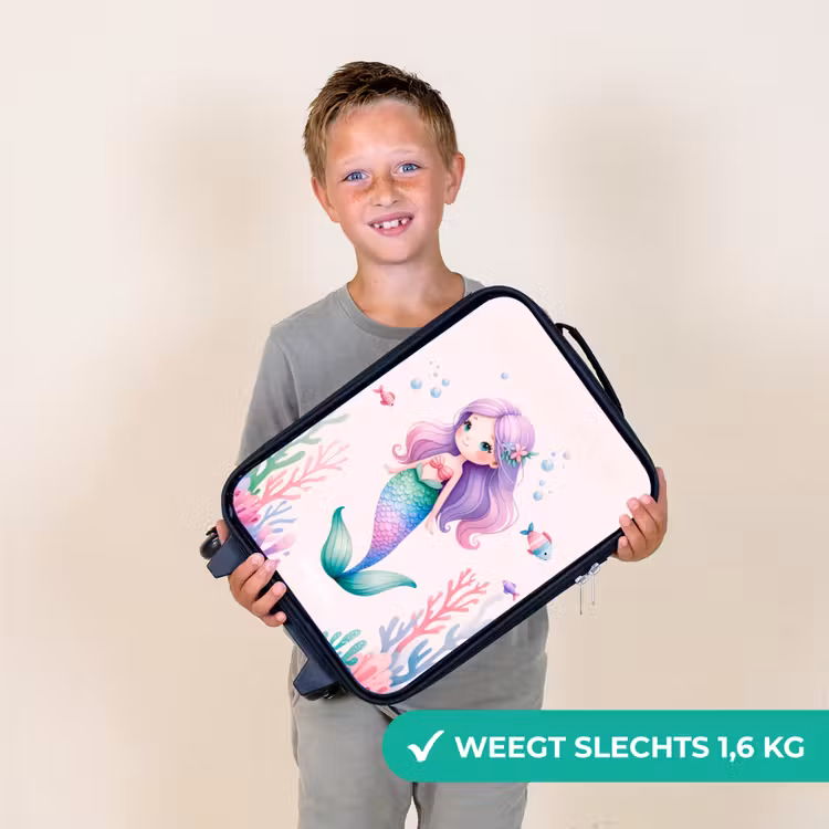Zeemeermin omringd door vissen en koraal Kinderkoffer - Zwart klein -sfeer4_NL