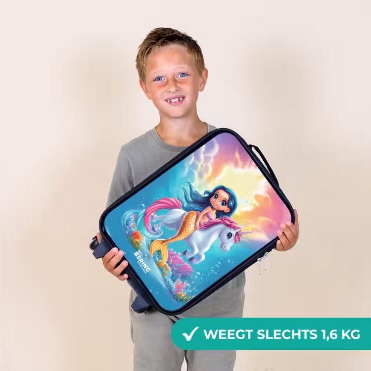 Zeemeermin met gouden staart met een witte eenhoorn Kinderkoffer - Zwart klein -sfeer4_NL