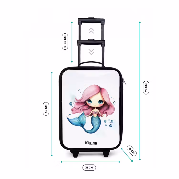 Zeemeermin met roze haar en blauwe staart tussen luchtbellen Kinderkoffer - Zwart klein -productfoto_formaten