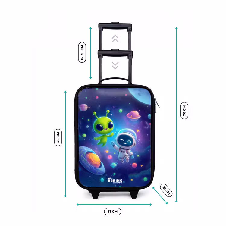 Vrolijke Ontmoeting in de Ruimte Kinderkoffer - Zwart klein -productfoto_formaten
