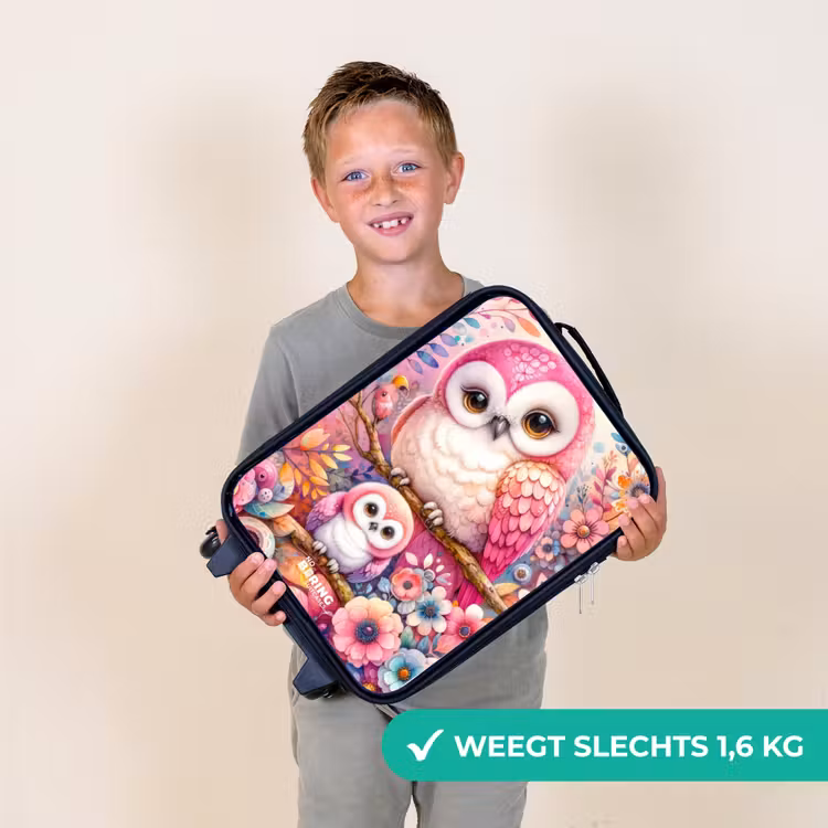 Moeder uil met kuiken tussen kleurrijke bloemen Kinderkoffer - Zwart klein -sfeer4_NL